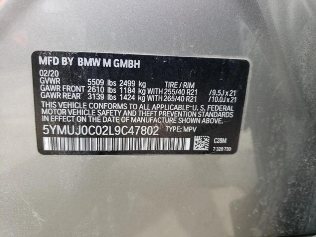 5YMUJ0C02L9C47802 - 2020 BMW X4 M COMPETITION GRAY photo 12