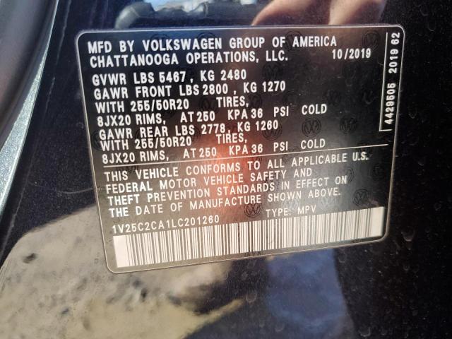 1V25C2CA1LC201260 - 2020 VOLKSWAGEN ATLAS CROS SE BLACK photo 13