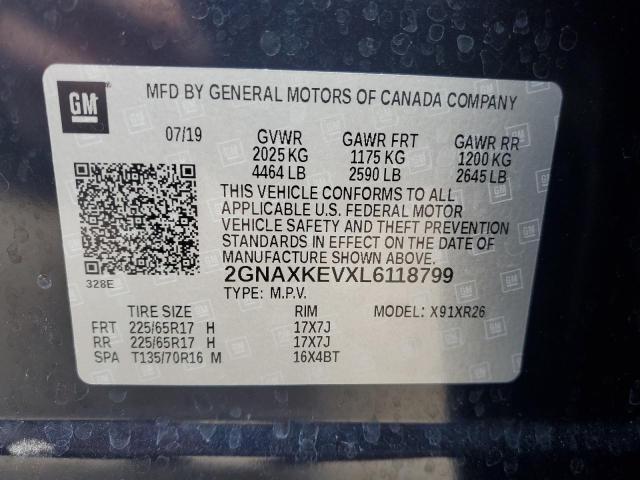 2GNAXKEVXL6118799 - 2020 CHEVROLET EQUINOX LT BLACK photo 12