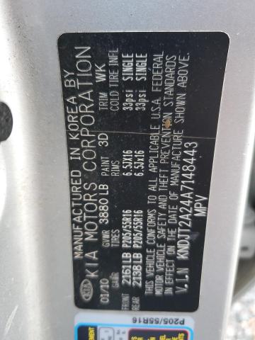 KNDJT2A24A7148443 - 2010 KIA SOUL + SILVER photo 12