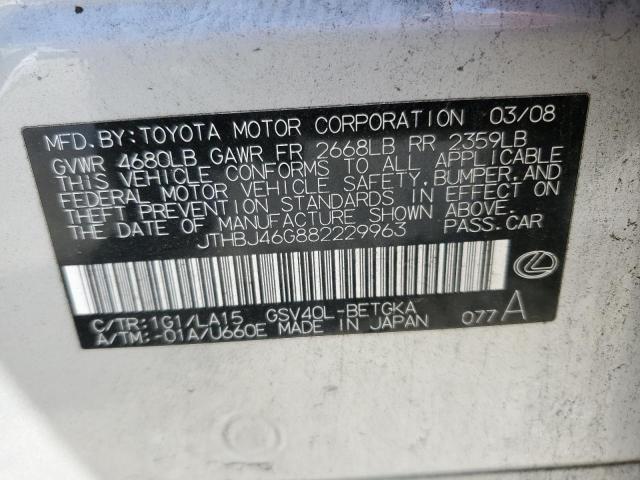 JTHBJ46G882229963 - 2008 LEXUS ES 350 SILVER photo 13