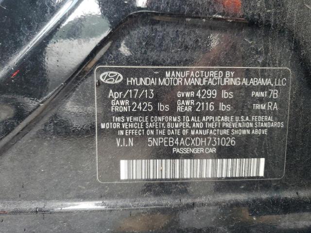 5NPEB4ACXDH731026 - 2013 HYUNDAI SONATA GLS BLACK photo 12