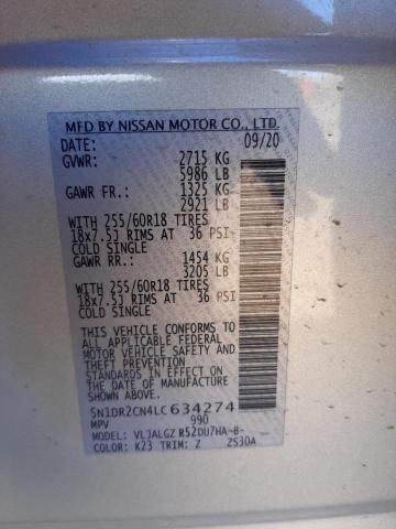 5N1DR2CN4LC634274 - 2020 NISSAN PATHFINDER SL SILVER photo 12