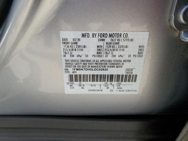 1FMSK7DH5LGC02822 - 2020 FORD EXPLORER XLT SILVER photo 13