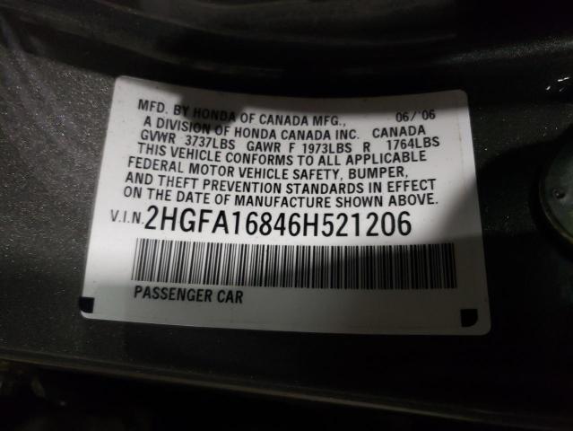 2HGFA16846H521206 - 2006 HONDA CIVIC EX GRAY photo 12