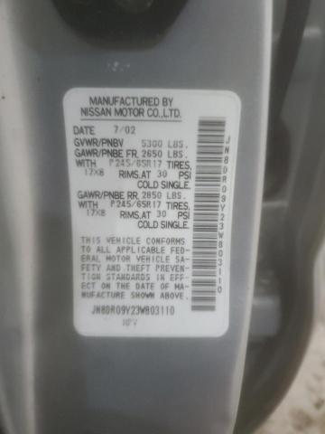 JN8DR09Y23W803110 - 2003 NISSAN PATHFINDER LE ვერცხლისფერი ფოტო 13