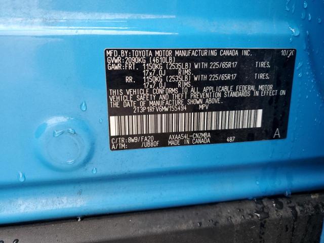 2T3P1RFV6MW155494 - 2021 TOYOTA RAV4 XLE BLUE photo 13