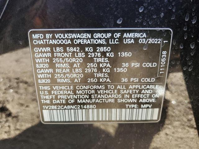 1V2BE2CA8NC214880 - 2022 VOLKSWAGEN ATLAS CROS SEL CHARCOAL photo 12