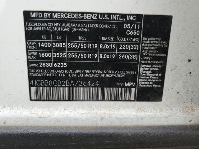 4JGBB8GB2BA736424 - 2011 MERCEDES-BENZ ML 350 4MATIC WHITE photo 13