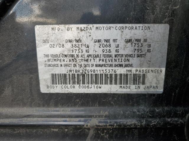 JM1BK32G981115376 - 2008 MAZDA MAZDA3 I BLACK photo 12