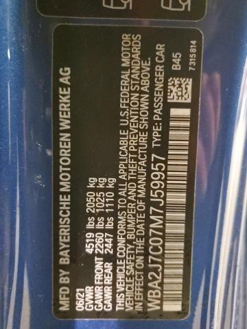 WBA2J7C07M7J59957 - 2021 BMW M240XI BLUE photo 12