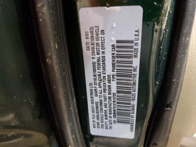 4S3BH675127614720 - 2002 SUBARU LEGACY OUTBACK AWP 绿色 照片 13