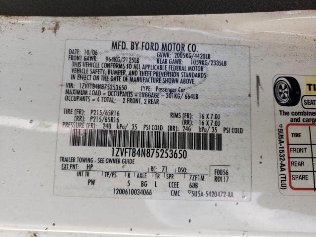 1ZVFT84N875253650 - 2007 FORD MUSTANG WHITE photo 12