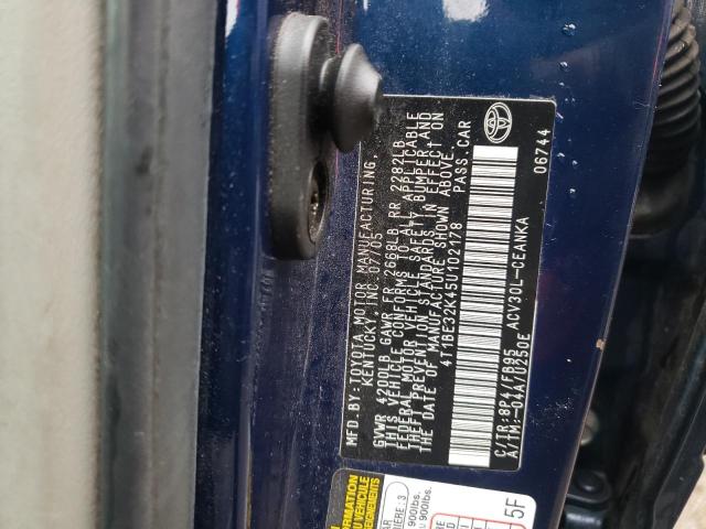 4T1BE32K45U102178 - 2005 TOYOTA CAMRY LE BLUE photo 12