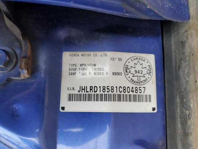 JHLRD18581C804857 - 2001 HONDA CR-V EX BLUE photo 13