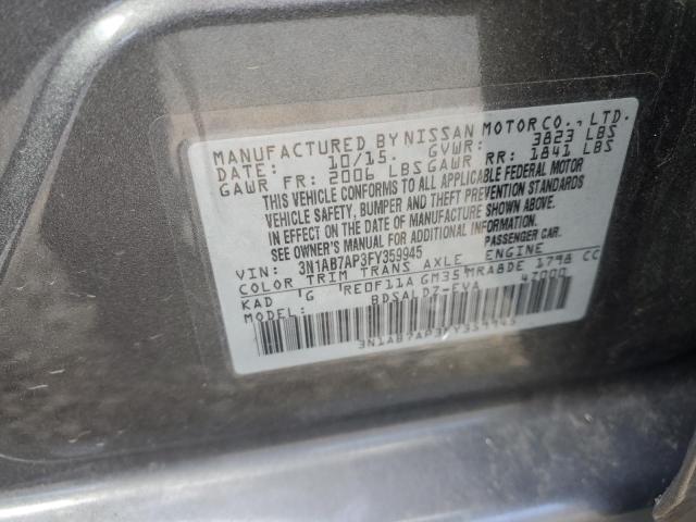 3N1AB7AP3FY359945 - 2015 NISSAN SENTRA S GRAY photo 12