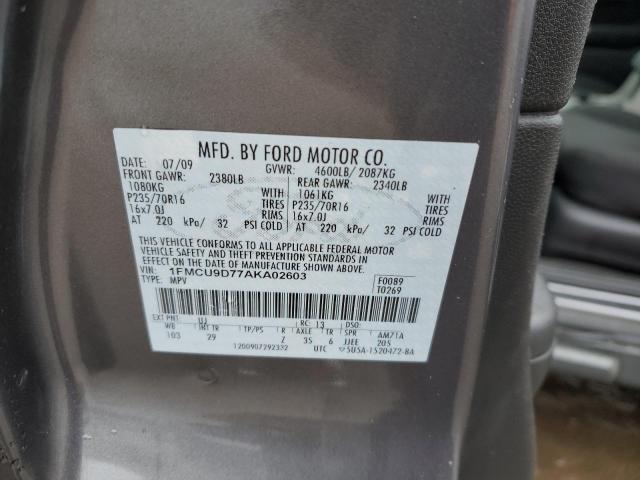 1FMCU9D77AKA02603 - 2010 FORD ESCAPE XLT BLUE photo 12