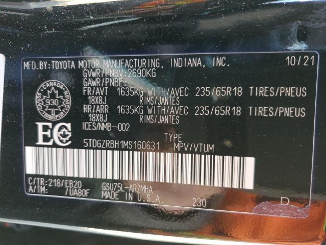 5TDGZRBH1MS160631 - 2021 TOYOTA HIGHLANDER XLE შავი ფოტო 14