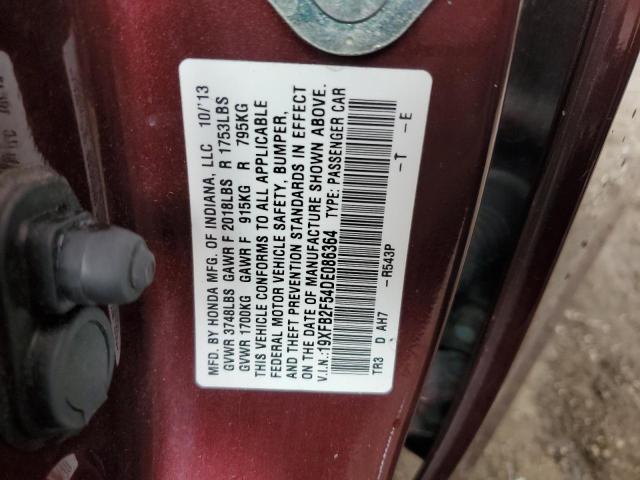 19XFB2F54DE086364 - 2013 HONDA CIVIC LX BURGUNDY photo 12