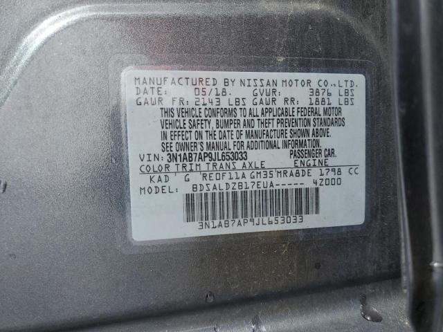 3N1AB7AP9JL653033 - 2018 NISSAN SENTRA S GRAY photo 12