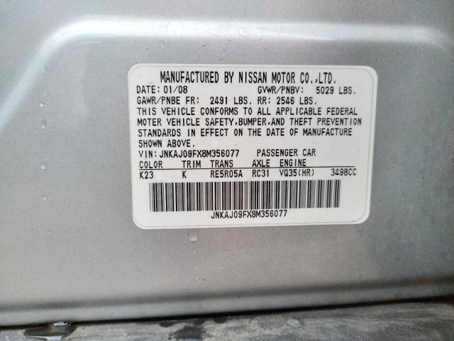 JNKAJ09FX8M356077 - 2008 INFINITI EX35 BASE ვერცხლისფერი ფოტო 12