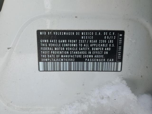 3VWPL7AJ5CM702562 - 2012 VOLKSWAGEN JETTA TDI Blanco foto 12