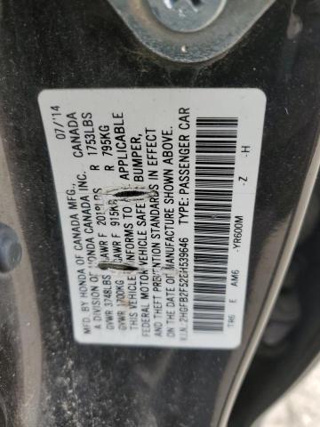 2HGFB2F52EH539646 - 2014 HONDA CIVIC LX BLACK photo 12