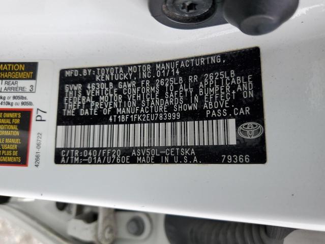 4T1BF1FK2EU783999 - 2014 TOYOTA CAMRY L WHITE photo 12