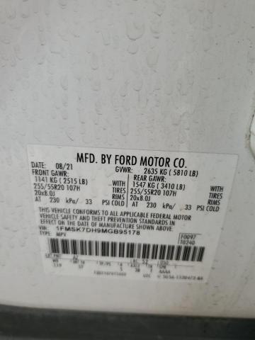 1FMSK7DH9MGB95178 - 2021 FORD EXPLORER XLT WHITE photo 13