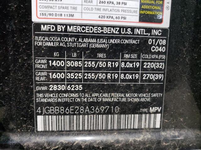 4JGBB86E28A369710 - 2008 MERCEDES-BENZ ML 350 BLACK photo 12