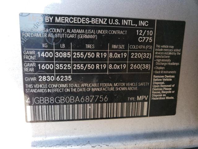 4JGBB8GB0BA687756 - 2011 MERCEDES-BENZ ML 350 4MATIC SILVER photo 13