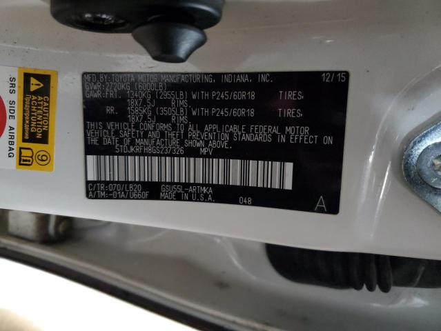 5TDJKRFH8GS237326 - 2016 TOYOTA HIGHLANDER XLE 白色 照片 13