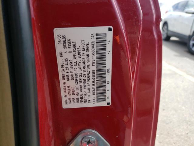 1HGCS12838A024588 - 2008 HONDA ACCORD EXL RED photo 12