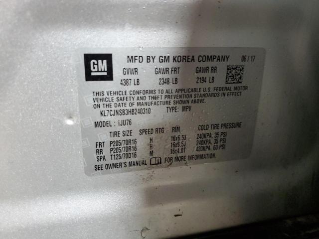 KL7CJNSB3HB240310 - 2017 CHEVROLET TRAX LS SILVER photo 12