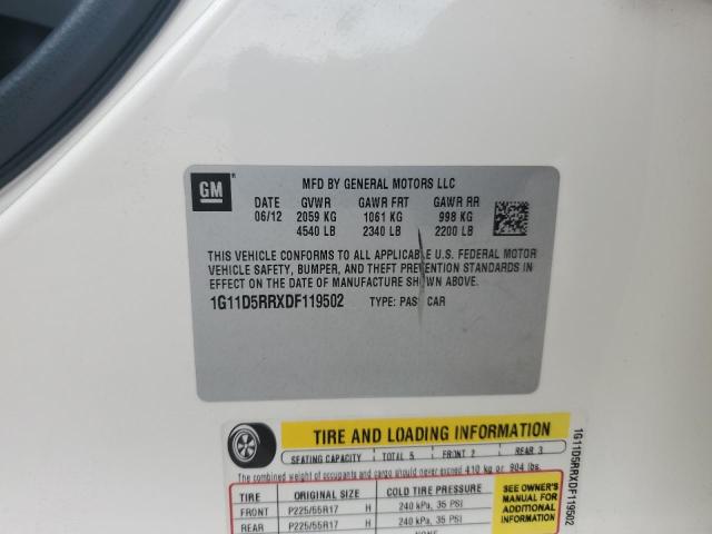 1G11D5RRXDF119502 - 2013 CHEVROLET MALIBU 1LT WHITE photo 12