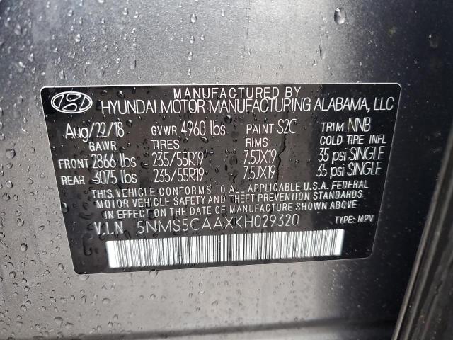 5NMS5CAAXKH029320 - 2019 HYUNDAI SANTA FE LIMITED SILVER photo 12