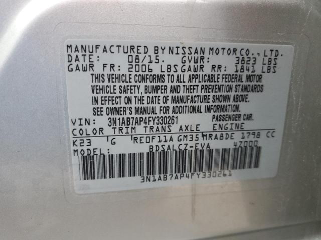 3N1AB7AP4FY330261 - 2015 NISSAN SENTRA SL S SILVER photo 13