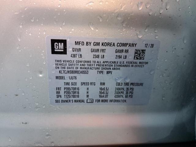 KL7CJNSB0MB340553 - 2021 CHEVROLET TRAX LS SILVER photo 14