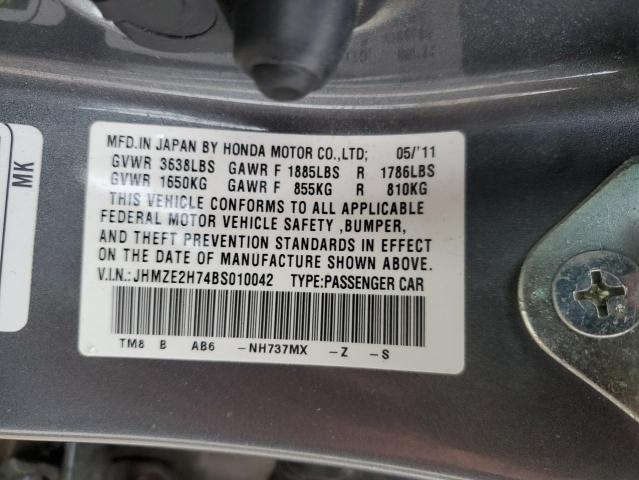 JHMZE2H74BS010042 - 2011 HONDA INSIGHT EX GRAY photo 12