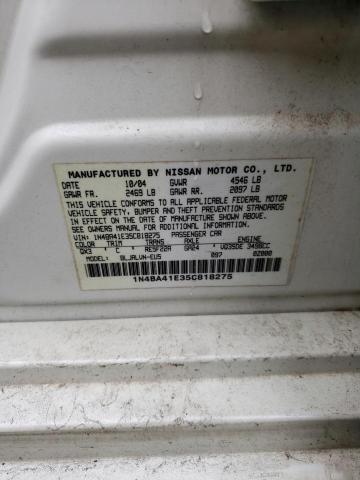 1N4BA41E35C818275 - 2005 NISSAN MAXIMA SE WHITE photo 12