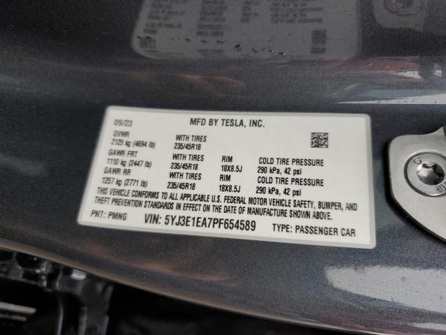 5YJ3E1EA7PF654589 - 2023 TESLA MODEL 3 GRAY photo 12