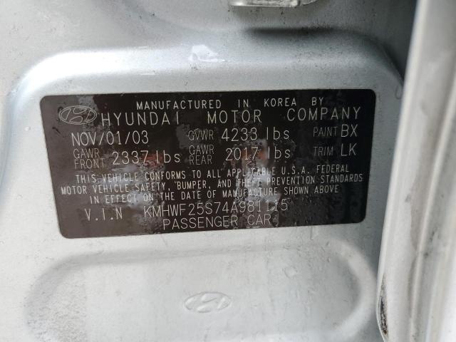 KMHWF25S74A981115 - 2004 HYUNDAI SONATA GL GRAY photo 13