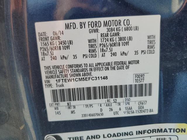 1FTEW1CM5EFC31148 - 2014 FORD F150 SUPERCREW BLUE photo 12