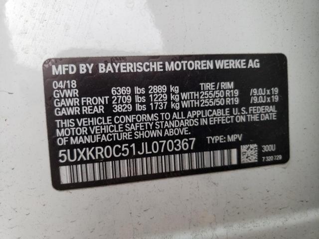 5UXKR0C51JL070367 - 2018 BMW X5 XDRIVE35I WHITE photo 14