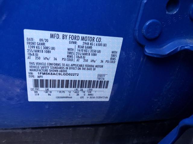 1FM5K8AC9LGD02272 - 2020 FORD EXPLORER POLICE INTERCEPTOR BLUE photo 12