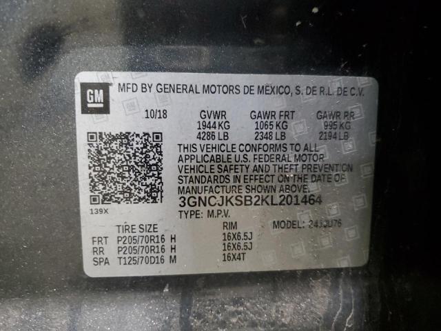 3GNCJKSB2KL201464 - 2019 CHEVROLET TRAX LS CHARCOAL photo 13