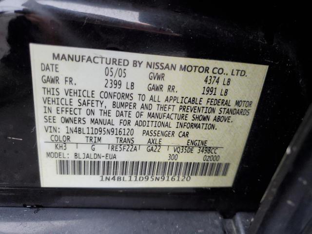 1N4BL11D95N916120 - 2005 NISSAN ALTIMA SE BLACK photo 13