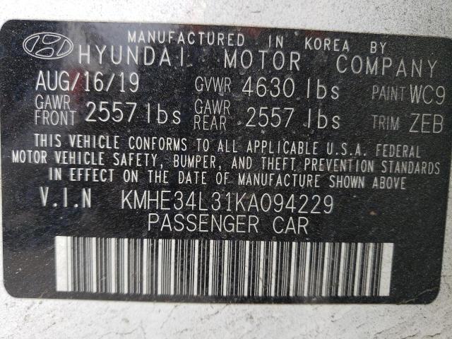 KMHE34L31KA094229 - 2019 HYUNDAI SONATA HYBRID WHITE photo 12