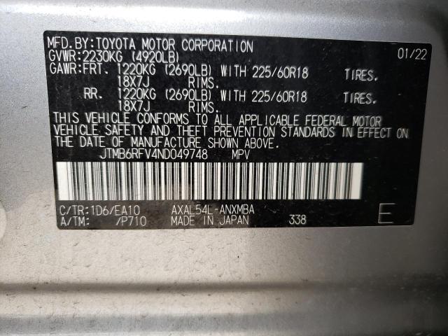 JTMB6RFV4ND049748 - 2022 TOYOTA RAV4 XLE PREMIUM SILVER photo 13