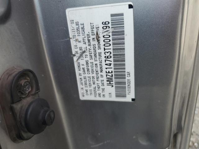 JHMZE14763T000396 - 2003 HONDA INSIGHT GRAY photo 12